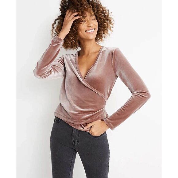 MADEWELL Velvet Ballet Wrap Top Dusty Rose Sz XS - Picture 1 of 5